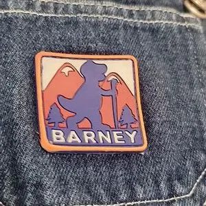 Barney Bottoms Vtg Barney Purple Dinosaur Denim Overalls